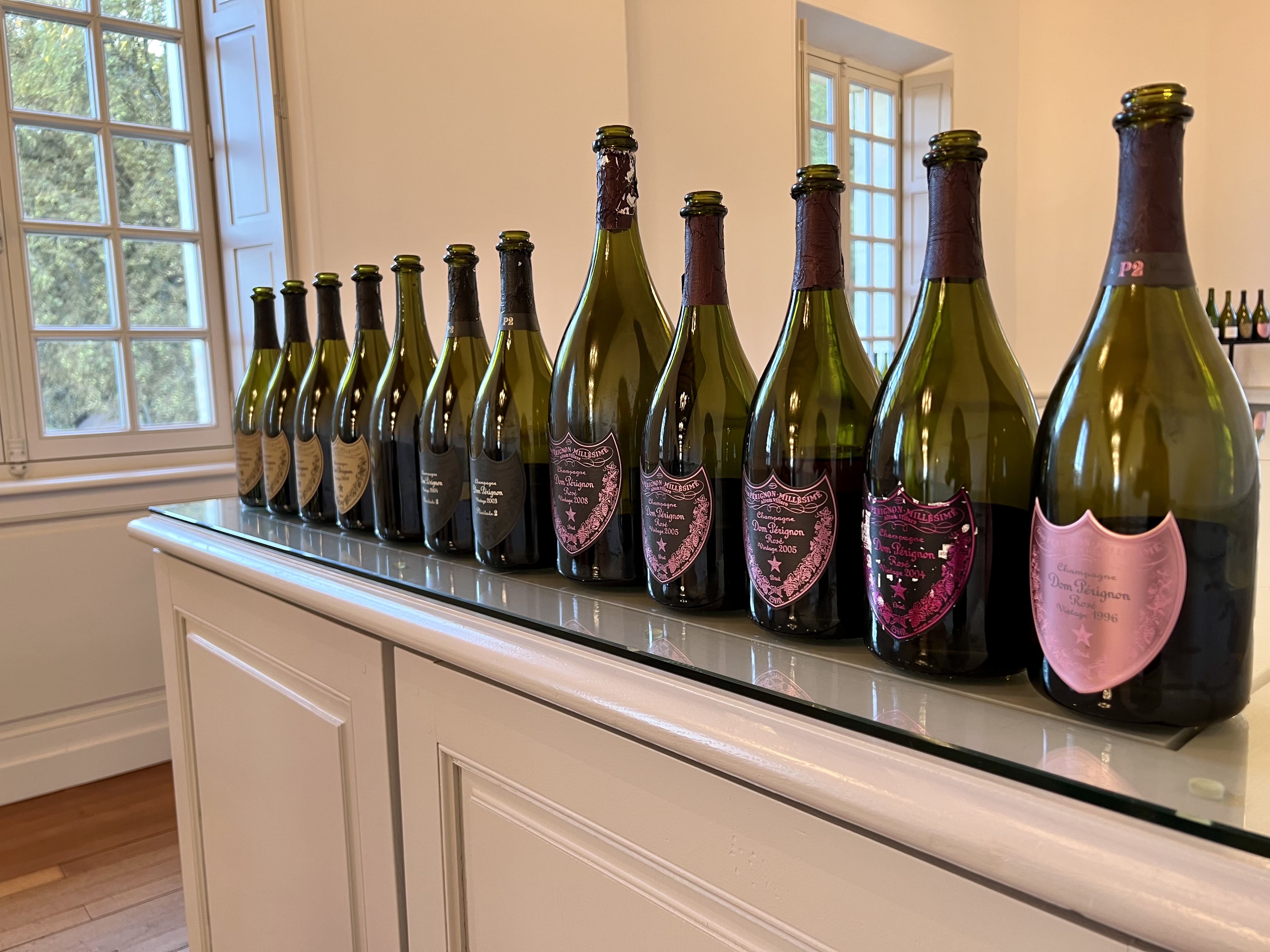 An exceptional array of Dom Perignon vintages at an exclusive champagne tasting.