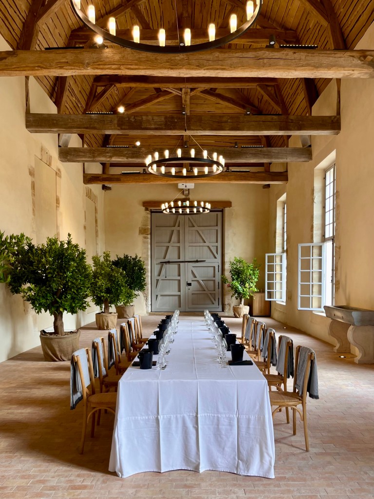 Beautiful farmhouse setting for a tasting of the Grand Siecleat Laurent Perrier’s estate.