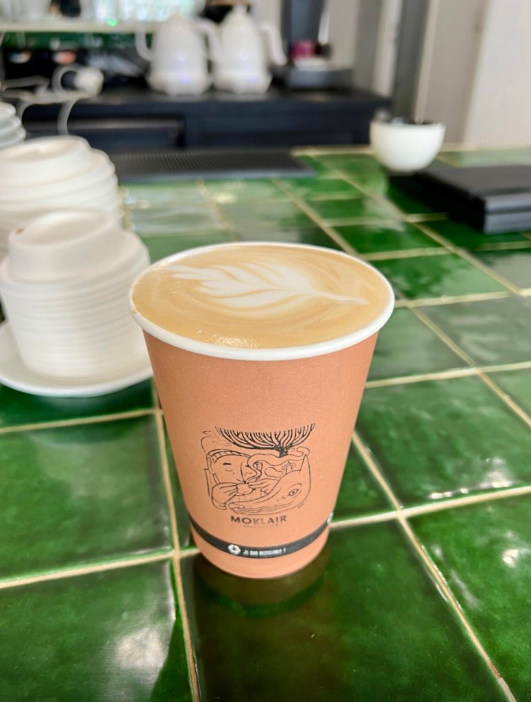 An artfully poured latte at Moklair coffee.