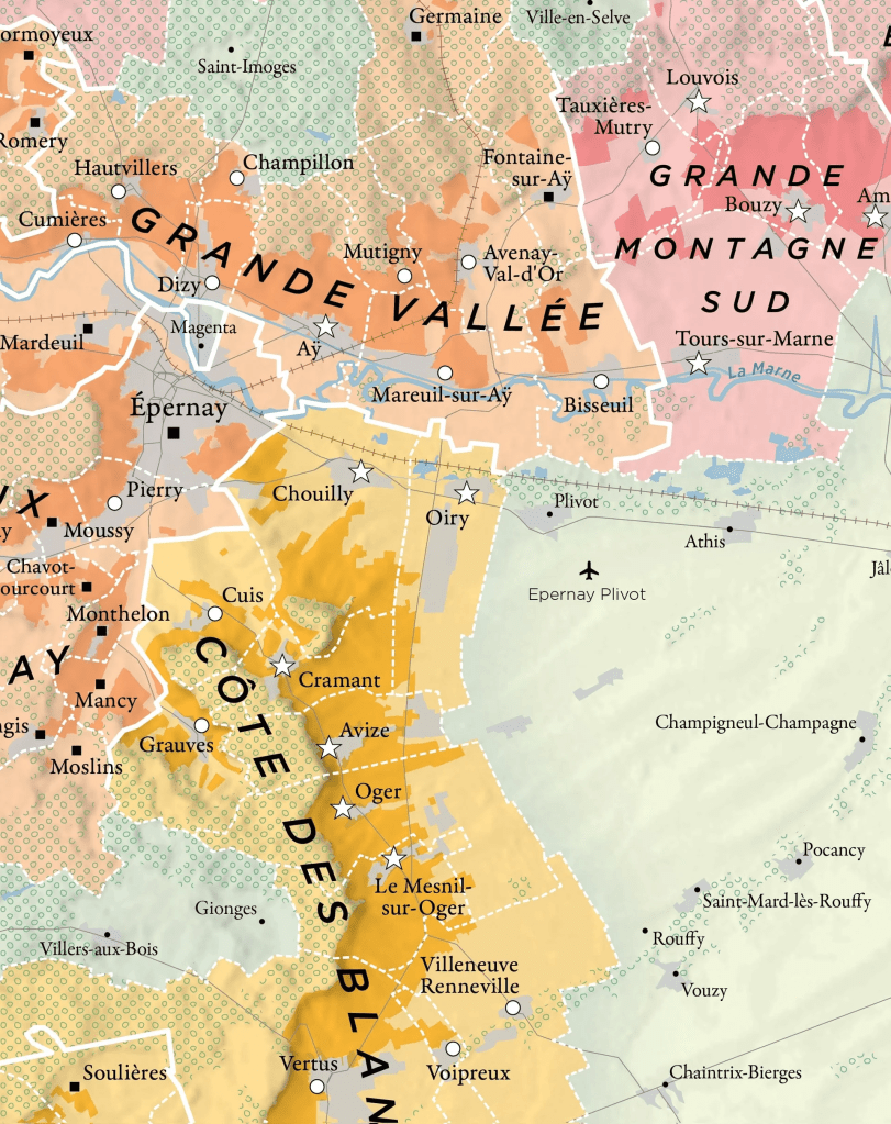 A portion of the champagne region maps by De Long Wine Maps.